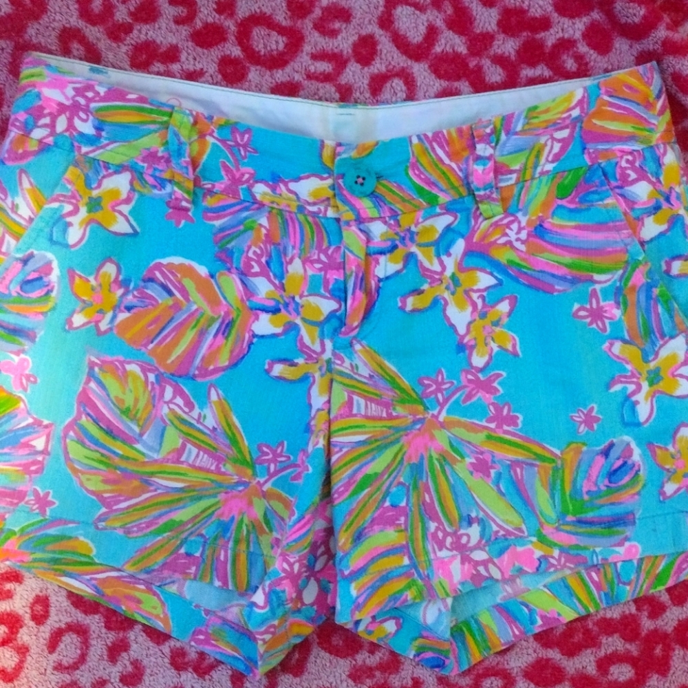 4 Lilly Pulitzer Callahan shorts linen neon beach vacation bright floral tropica